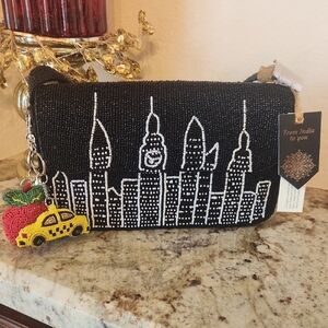 Black Beaded Cityscape Purse With Charms. Viral New York Bag.